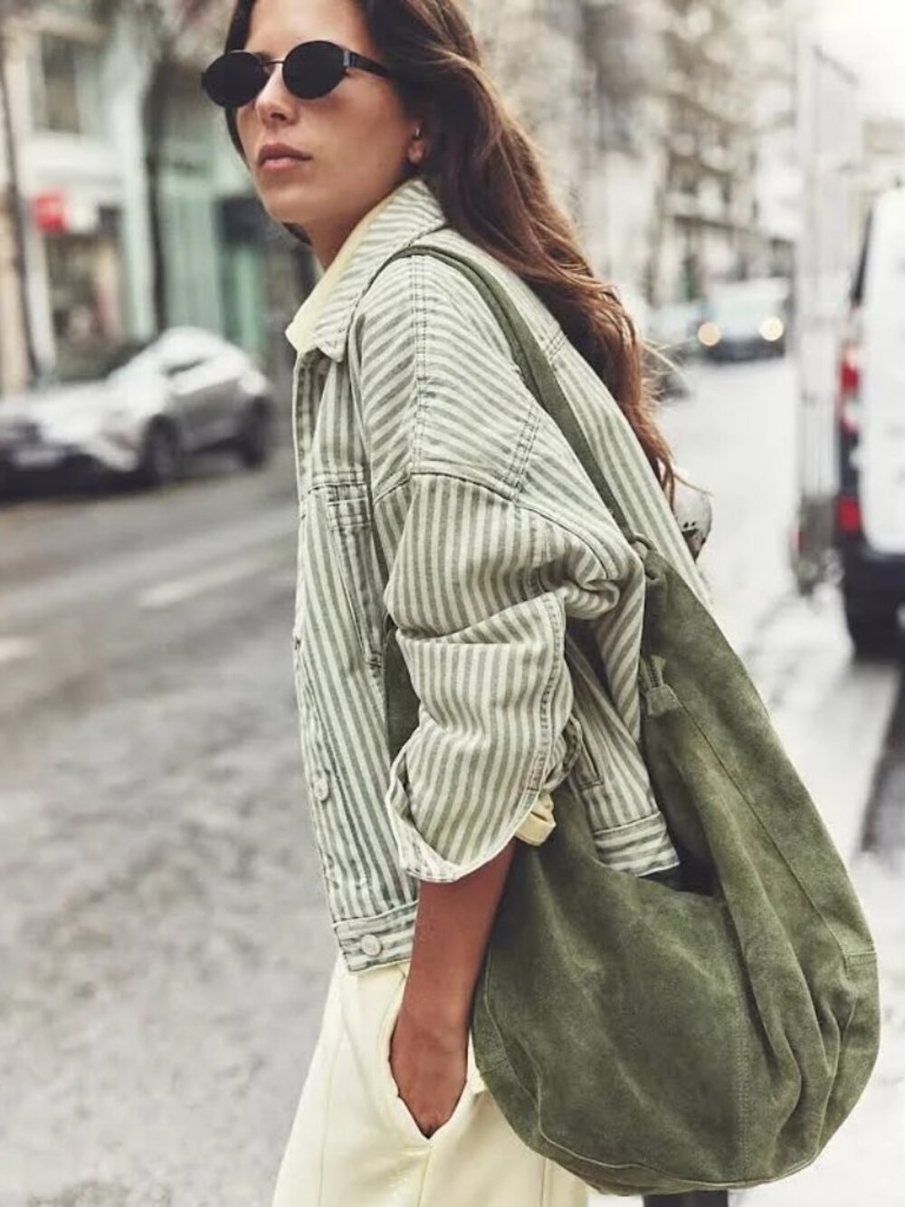 Roma Suede Tote Bag Olive Moss